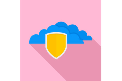 Secured cloud data icon, flat style