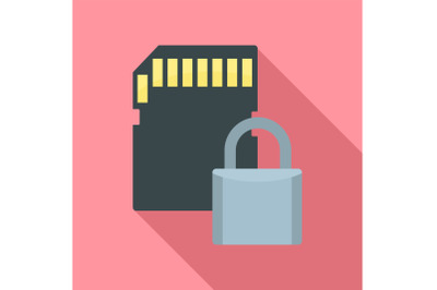 Secured sd card icon, flat style