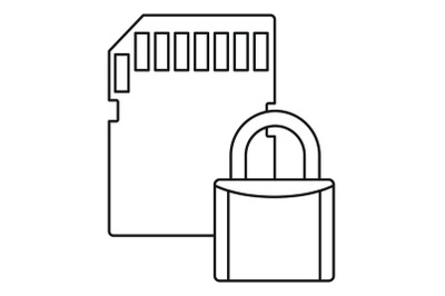 Secured sd card icon, outline style