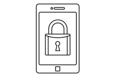Secured smartphone icon, outline style
