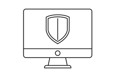 Protected computer icon, outline style