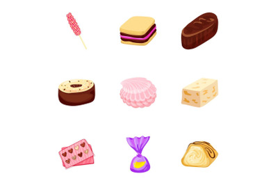 Toffee candy icon set, cartoon style
