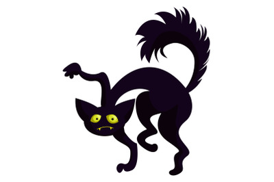 Scary black cat icon, cartoon style