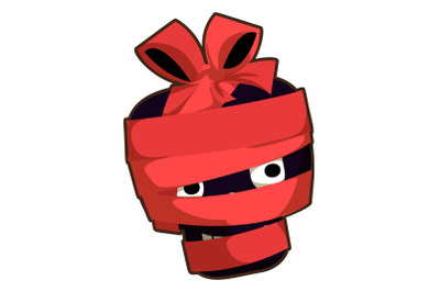 Black skull red ribbon icon, cartoon style