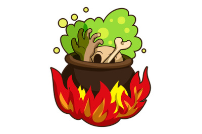 Boiling on fire cauldron icon, cartoon style