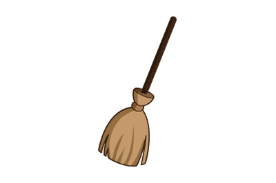 Witch broom icon, cartoon style