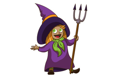 Happy kid witch icon, cartoon style