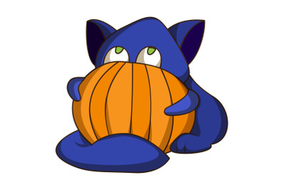 Cat and pumpkin icon, cartoon style