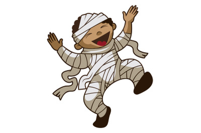 Happy kid mummy icon, cartoon style