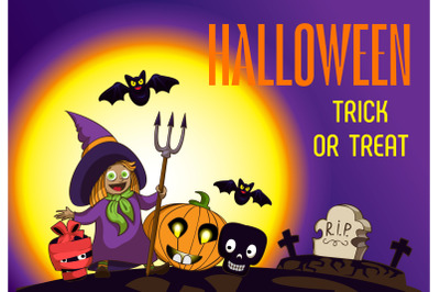 Halloween trick or treat concept background, cartoon style