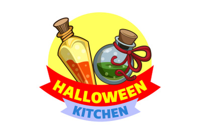 Halloween kitchen logo, cartoon style