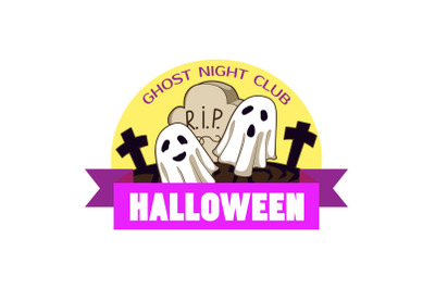 Halloween ghost night logo, cartoon style