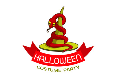 Halloween costume party logo, cartoon style