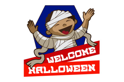 Welcome halloween logo, cartoon style