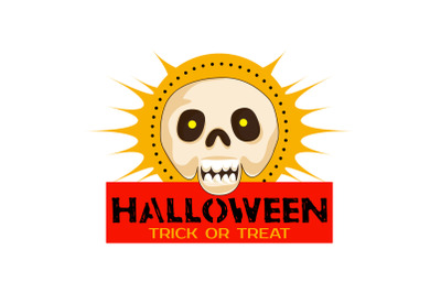 Halloween skull party logo, cartoon style