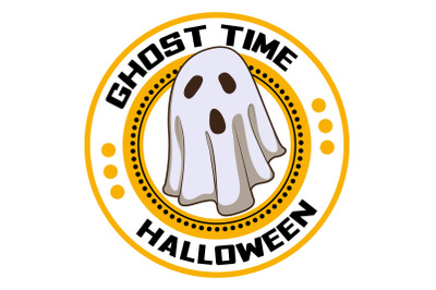 Halloween ghost time logo, cartoon style