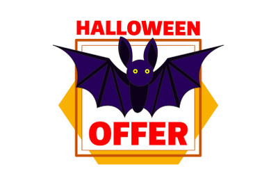 Halloween bat offer logo, cartoon style