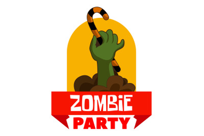 Zombie party logo, cartoon style