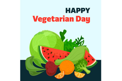 Happy vegetarian day concept background, cartoon style