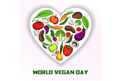 World vegan day concept background, cartoon style