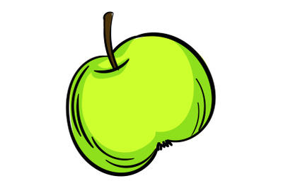 Green apple icon, cartoon style