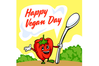 Happy vegan day concept background, cartoon style