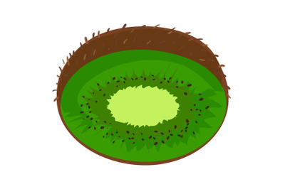 Cut kiwi icon, cartoon style