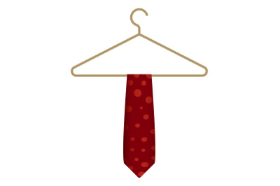Red tie on hanger icon, cartoon style