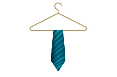 Blue tie on hanger icon, cartoon style