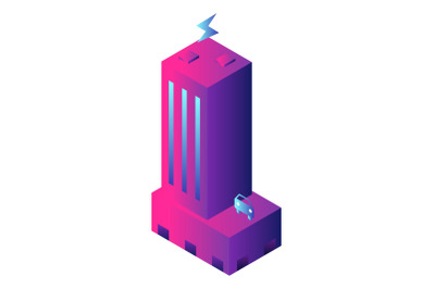 Futuristic building icon, isometric style