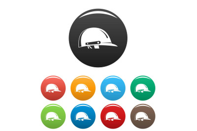 Cricket helmet icons set color