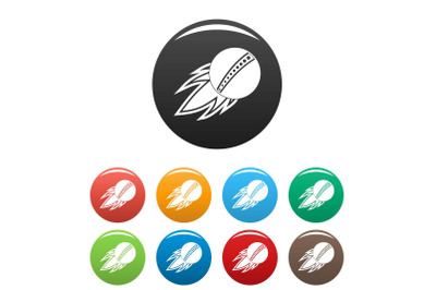 Cricket fire ball icons set color