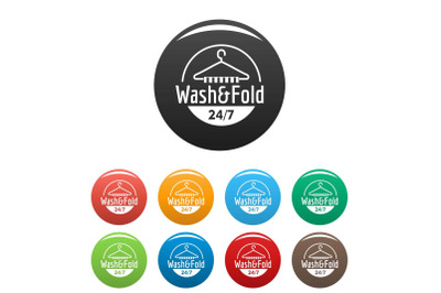 Wash and fold laundry icons set color