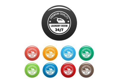 Laundry room 24 hours icons set color