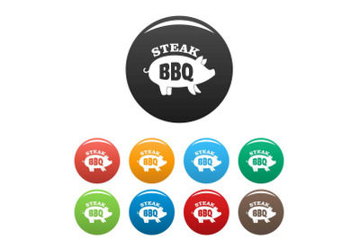Bbq steak icons set color