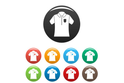 Bowling polo shirt icons set color