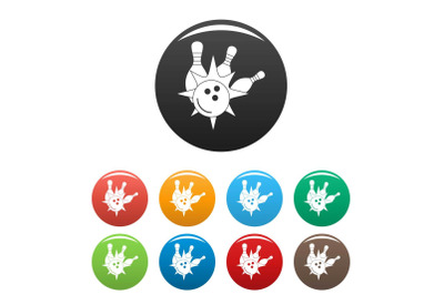 Bowling strike icons set color