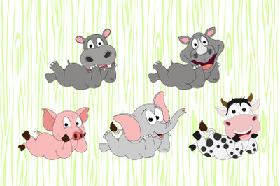 cute animal cartoon pose illustration