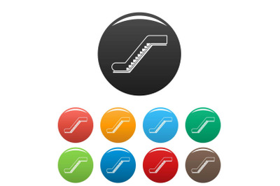 Glass escalator icons set color