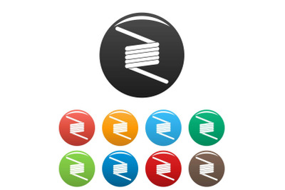Flexible spring cable icons set color