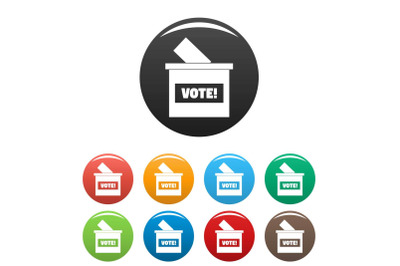 Wood vote box icons set color