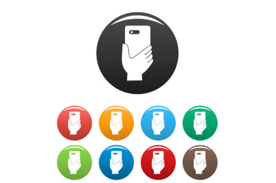 Smartphone in hand icons set color