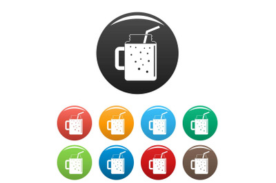 Peach smoothie icons set color
