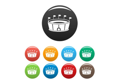 Sport round stadium icons set color