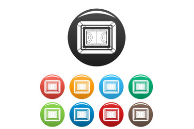 Top view sport field icons set color