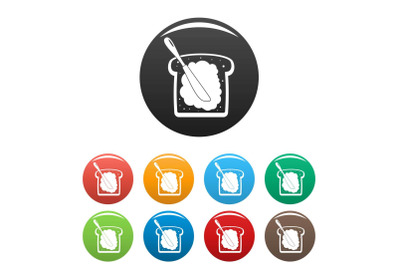 Butter on bread icons set color