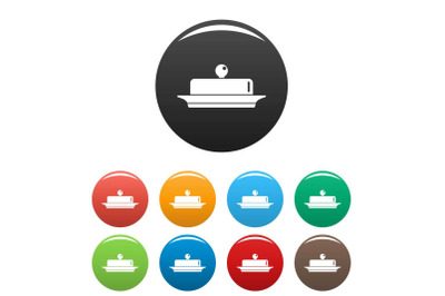 Butter on plate icons set color
