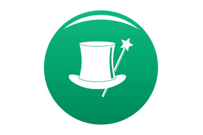 Hat with a wand icon vector green