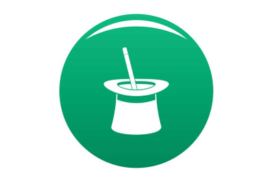 Wand in hat icon vector green