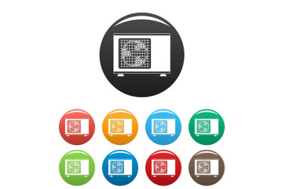 Outdoor conditioner fan icons set color